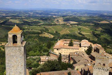San Gimignano (SI), Italy - April 10, 2017: View of San Gimignano from the top of the tower, Siena, Tuscany, Italy