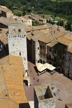 San Gimignano (SI), Italy - April 10, 2017: View of San Gimignano from the top of the tower, Siena, Tuscany, Italy