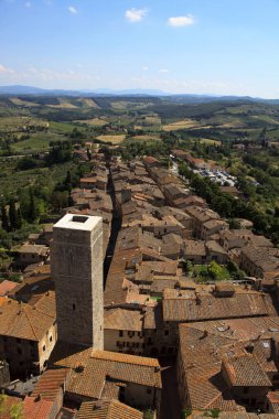 San Gimignano (SI), Italy - April 10, 2017: View of San Gimignano from the top of the tower, Siena, Tuscany, Italy