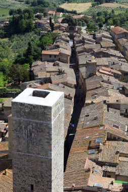 San Gimignano (SI), Italy - April 10, 2017: View of San Gimignano from the top of the tower, Siena, Tuscany, Italy