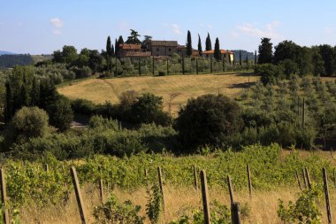San Gimignano (SI), Italy - April 10, 2017: View of country landscape in San Gimignano, Tuscany, Italy