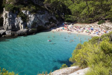 Macarelleta, Menorca / Spain - June 25, 2016: Cala Macarelleta beach and bay, Menorca, Balearic Islands, Spain
