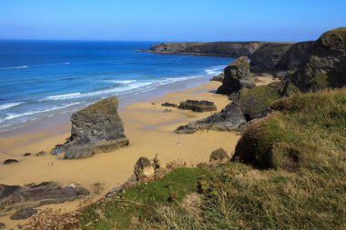Bedruthan Steps (England), UK - August 13, 2015: Bedruthan Steps beach and coast, Cornwall, United Kingdom.