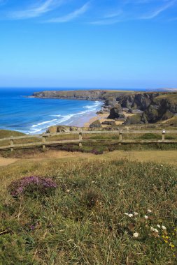 Bedruthan Steps (England), UK - August 13, 2015: Bedruthan Steps beach and coast, Cornwall, United Kingdom.