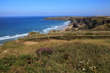 Bedruthan Steps (England), UK - August 13, 2015: Bedruthan Steps beach and coast, Cornwall, United Kingdom.