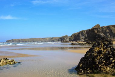 Bedruthan Steps (England), UK - August 13, 2015: Bedruthan Steps beach and coast, Cornwall, United Kingdom.