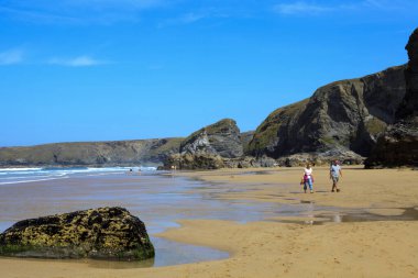 Bedruthan Steps (England), UK - August 13, 2015: Bedruthan Steps beach and coast, Cornwall, United Kingdom.