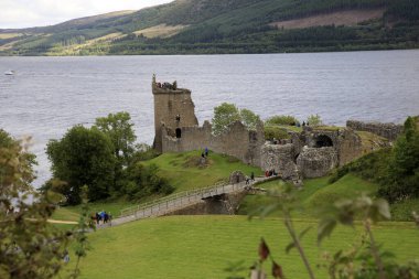Loch Ness (Scotland), UK - August 02, 2018: Urquhart Castle at Loch Ness lake, Scotland, Highlands, United Kingdom