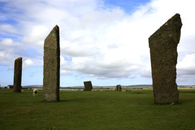 Stennessl - Orkney (İskoçya), Uk - 06 Ağustos 2018: Anakara, Orkney, İskoçya, İskoçya, İskoçya, İskoçya, Birleşik Krallık 'ta Stenness' in Ayakta Taşları, Neolitik Megalithler 