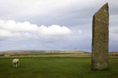 Stennessl - Orkney (İskoçya), Uk - 06 Ağustos 2018: Anakara, Orkney, İskoçya, İskoçya, İskoçya, İskoçya, Birleşik Krallık 'ta Stenness' in Ayakta Taşları, Neolitik Megalithler 