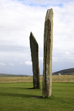 Stennessl - Orkney (İskoçya), Uk - 06 Ağustos 2018: Anakara, Orkney, İskoçya, İskoçya, İskoçya, İskoçya, Birleşik Krallık 'ta Stenness' in Ayakta Taşları, Neolitik Megalithler 