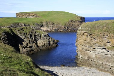 Yesnaby - Orkney (Scotland), UK - August 07, 2018: Yesnaby cliffs area, Stromnessr, Orkney, Scotland, Highlands, United Kingdom 