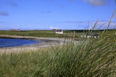 Skara Brae - Orkney (İskoçya), Uk - 10 Ağustos 2018: Skara Brae plajı, Orkney, İskoçya, İskoçya, Birleşik Krallık