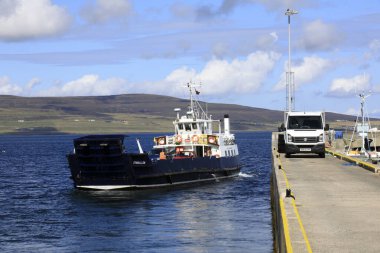 Orkney (Scotland), UK - August 10, 2018: A ferry boat  in the port, Orkney, Scotland, Highlands, United Kingdom