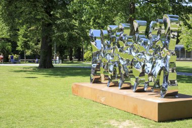 Lugano / Switzerland - June 01, 2019: Helidon Xhixha sculpture, Lugano, Switzerland, Europe