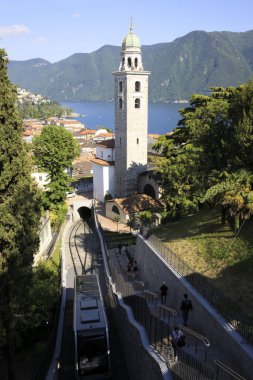 Lugano / Switzerland - June 01, 2019: View from Lugano station area, Lugano, Switzerland, Europe