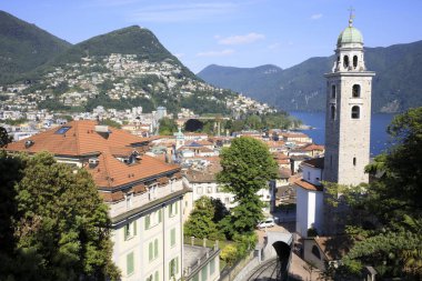 Lugano / Switzerland - June 01, 2019: View from Lugano station area, Lugano, Switzerland, Europe