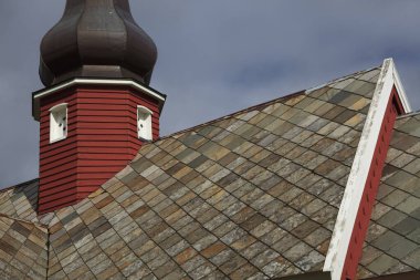 Lofoten Adaları / Norveç - 30 Ağustos 2017: Flakstad Ahşap Kilisesi, Lofoten Adaları, Nordland, Norveç, İskandinavya, Avrupa