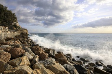 Varigotti (Sv), İtalya - 30 Aralık 2017: Varigotti plajı, İtalyan Riviera, Savona, Liguria, İtalya