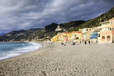 Varigotti (Sv), İtalya - 30 Aralık 2017: Varigotti plajı, İtalyan Riviera, Savona, Liguria, İtalya