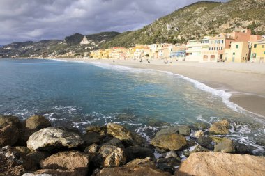 Varigotti (Sv), İtalya - 30 Aralık 2017: Varigotti plajı, İtalyan Riviera, Savona, Liguria, İtalya