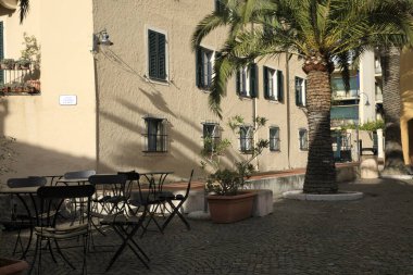 Varigotti (SV), Italy - December 30, 2017: A square in Varigotti village, Italian Riviera, Savona, Liguria, Italy