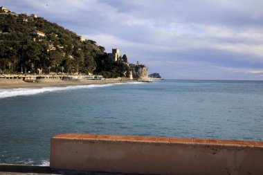 Finale Ligure (SV), Italy - December 30, 2017: Finale Ligure beach, Italian Riviera, Savona, Liguria, Italy