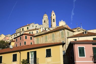 Cervo (Im), İtalya - 30 Aralık 2017: Evler ve Cervo köyü, İtalyan Riviera, Imperia, Liguria, İtalya
