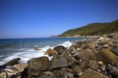 Kamiros, Rodos / Yunanistan - 23 Haziran 2014: Kamiros, Rodos yakınlarında bir plaj, Dodecanese Adaları, Yunanistan.