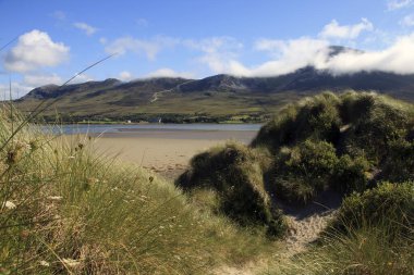 Westport (İrlanda), - 20 Temmuz 2016: Bertra Plajı ve Croagh Patrick, Westport, Co. Mayo, İrlanda