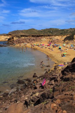 Cala Pregonda, Menorca / İspanya - 23 Haziran 2016: Cala Pregonda Biyosfer rezerv alanı görünümü, Menorca, Balearic Adaları, İspanya 