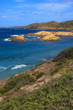 Cala Pregonda, Menorca / İspanya - 23 Haziran 2016: Cala Pregonda Biyosfer rezerv alanı görünümü, Menorca, Balearic Adaları, İspanya 