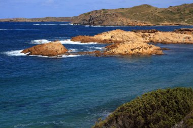 Cala Pregonda, Menorca / İspanya - 23 Haziran 2016: Cala Pregonda Biyosfer rezerv alanı görünümü, Menorca, Balearic Adaları, İspanya 