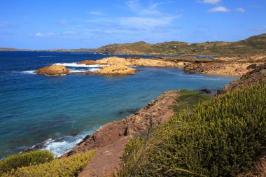 Cala Pregonda, Menorca / İspanya - 23 Haziran 2016: Cala Pregonda Biyosfer rezerv alanı görünümü, Menorca, Balearic Adaları, İspanya 