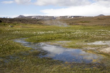 Hveravellir / İzlanda - 25 Ağustos 2017: Hveravellir 'deki manzara jeotermal ve sülfür alanı, İzlanda, Avrupa