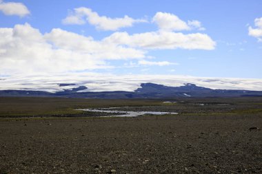 Kjolur / İzlanda - 25 Ağustos 2017: Kjolur Highland Yolu boyunca manzara, İzlanda, Avrupa