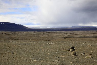 Kjolur / İzlanda - 25 Ağustos 2017: Kjolur Highland Yolu boyunca manzara, İzlanda, Avrupa