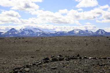 Kjolur / İzlanda - 25 Ağustos 2017: Kjolur Highland Yolu boyunca manzara, İzlanda, Avrupa
