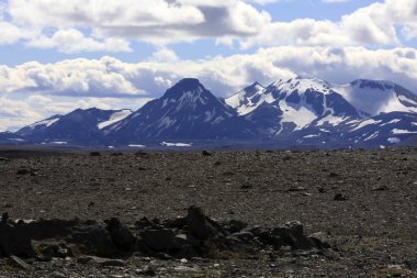 Kjolur - İzlanda - 25 Ağustos 2017: Kjolur Highland Yolu boyunca manzara, İzlanda, Avrupa