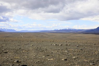 Kjolur - İzlanda - 25 Ağustos 2017: Kjolur Highland Yolu boyunca manzara, İzlanda, Avrupa