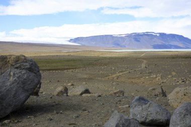 Kjolur - İzlanda - 25 Ağustos 2017: Kjolur Highland Yolu boyunca manzara, İzlanda, Avrupa