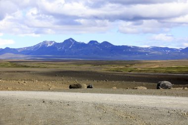 Kjolur - İzlanda - 25 Ağustos 2017: Kjolur Highland Yolu boyunca manzara, İzlanda, Avrupa