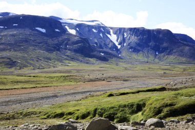 Kjolur - İzlanda - 25 Ağustos 2017: Kjolur Highland Yolu boyunca manzara, İzlanda, Avrupa
