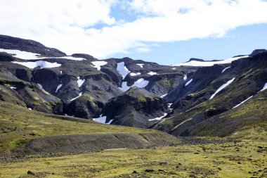 Kjolur - İzlanda - 25 Ağustos 2017: Kjolur Highland Yolu boyunca manzara, İzlanda, Avrupa