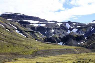 Kjolur - İzlanda - 25 Ağustos 2017: Kjolur Highland Yolu boyunca manzara, İzlanda, Avrupa