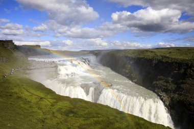 Gullfoss - İzlanda - 25 Ağustos 2017: Meşhur Gullfoss Şelalesi, İzlanda, Avrupa