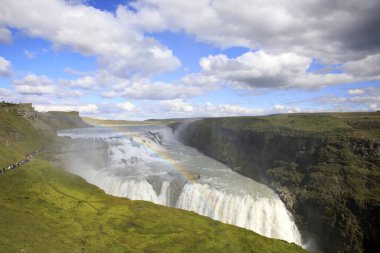 Gullfoss - İzlanda - 25 Ağustos 2017: Meşhur Gullfoss Şelalesi, İzlanda, Avrupa