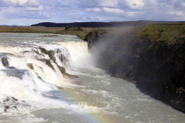 Gullfoss - İzlanda - 25 Ağustos 2017: Meşhur Gullfoss Şelalesi, İzlanda, Avrupa