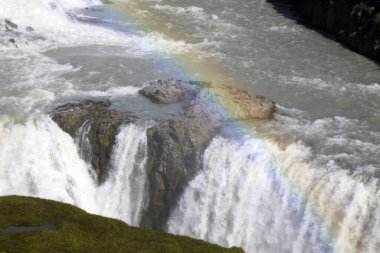 Gullfoss - İzlanda - 25 Ağustos 2017: Meşhur Gullfoss Şelalesi, İzlanda, Avrupa