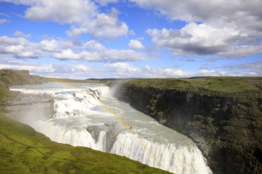 Gullfoss - İzlanda - 25 Ağustos 2017: Meşhur Gullfoss Şelalesi, İzlanda, Avrupa
